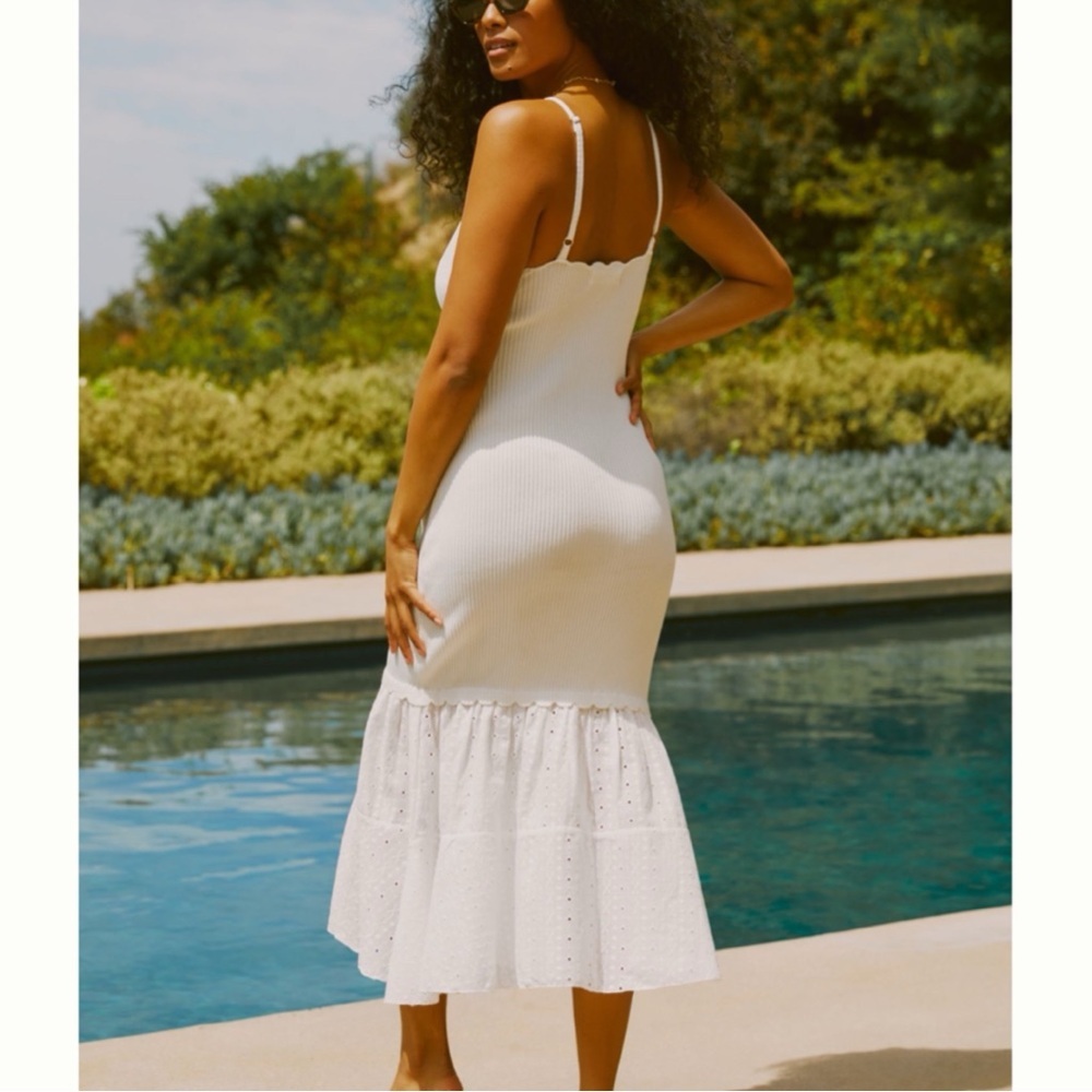 Anthropologie White Cutout Eyelet Midi Dress bride bridal wedding party sexy hot - Picture 2 of 15